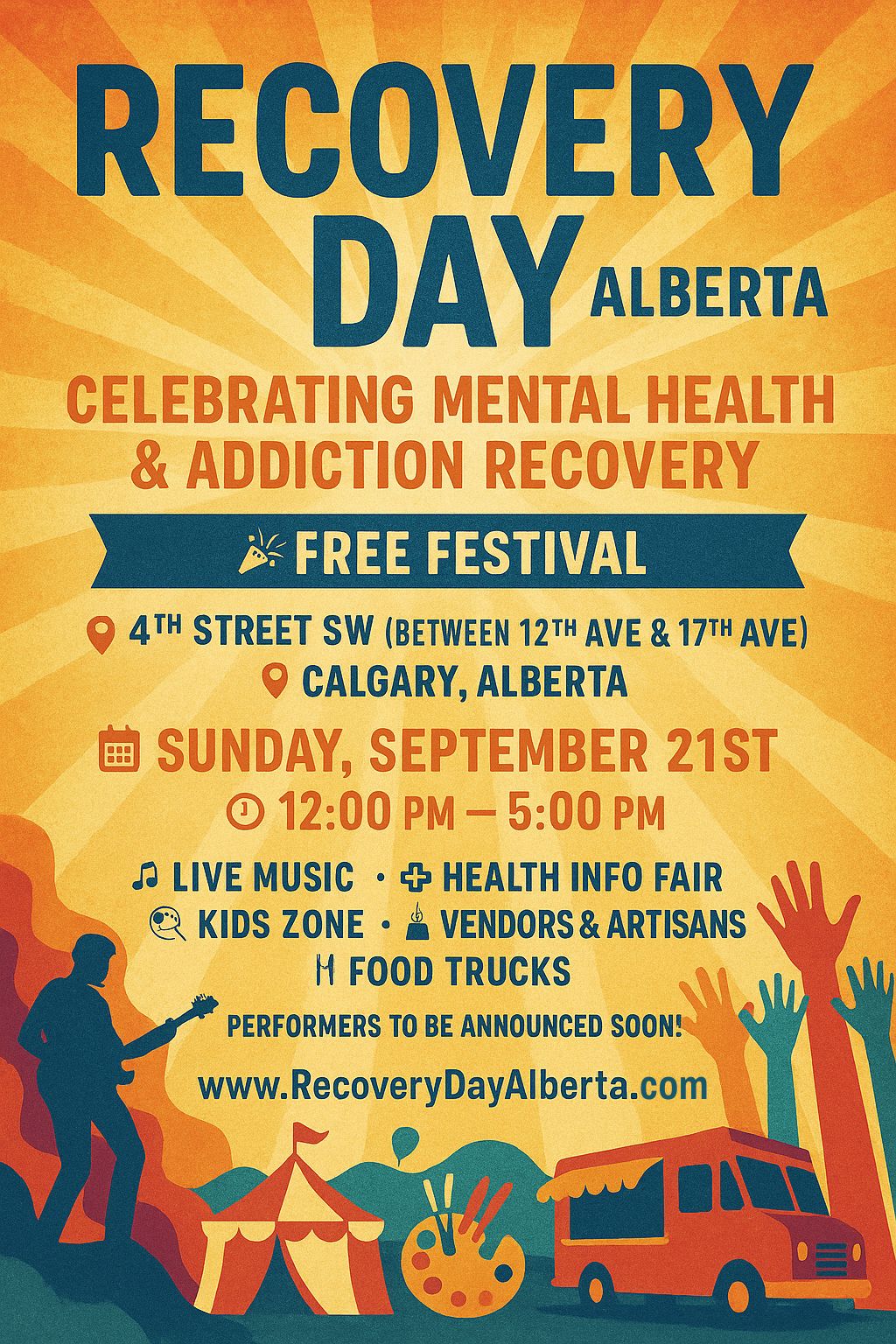 Recovery Day Alberta Festival Poster - Sunday September 21st, 12:00 PM to 5:00 PM on 4th Street SW Calgary