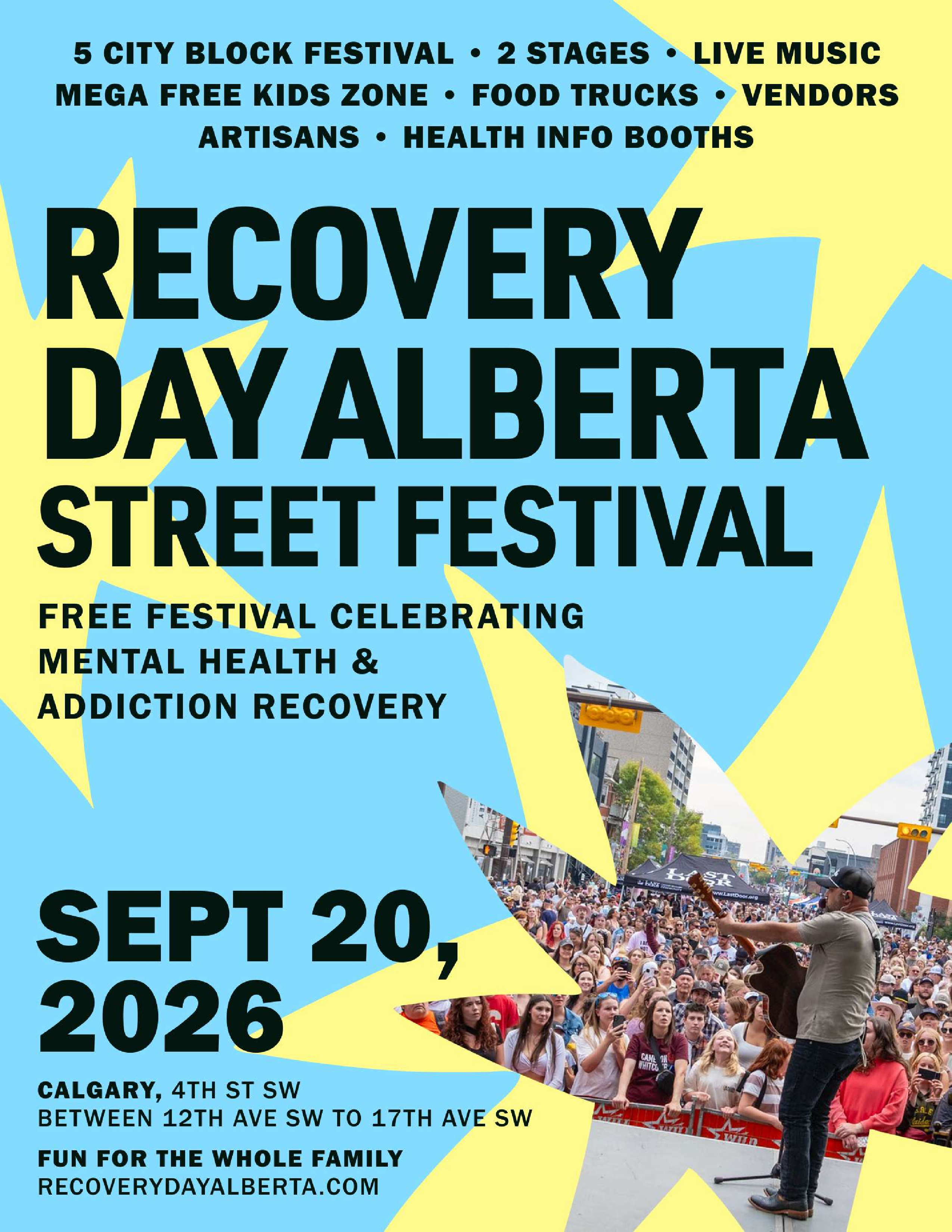 Recovery Day Alberta Festival Poster - Sunday September 20th, 12:00 PM to 5:00 PM on 4th Street SW, Between 12th Avenue SW & 17th Avenue SW, Calgary, Alberta